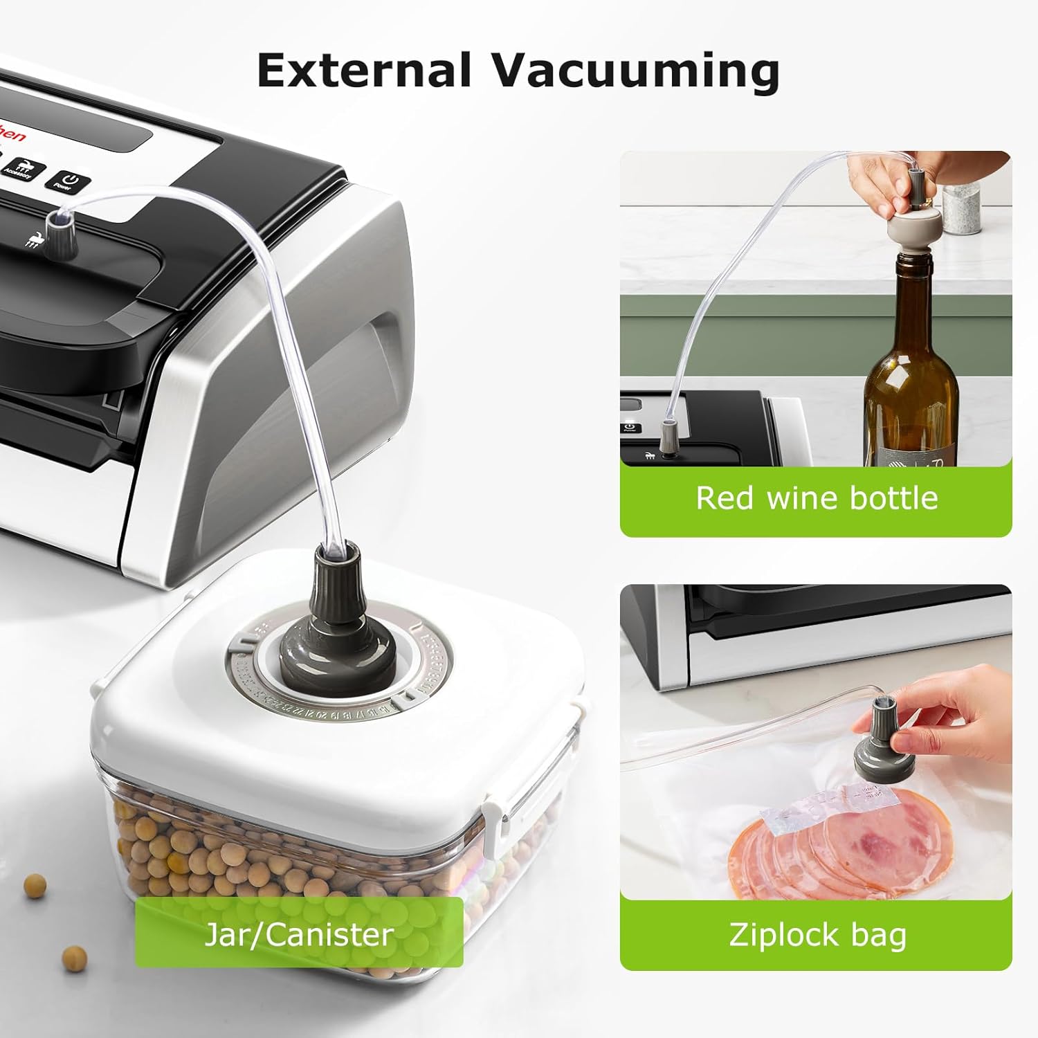 Bonsenkitchen Vacuum Sealer Machine - Powerful Low-Noise Design with Built-In Cutter & Bag Storage | Includes 1 Bag Roll & 10 Bags
