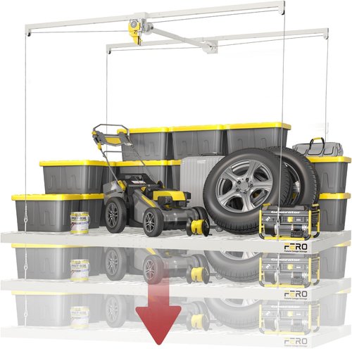 Garage Ceiling Storage Racks - Heavy-Duty 4x8 FT Overhead Rack with Safety Lock | 325 lbs Capacity