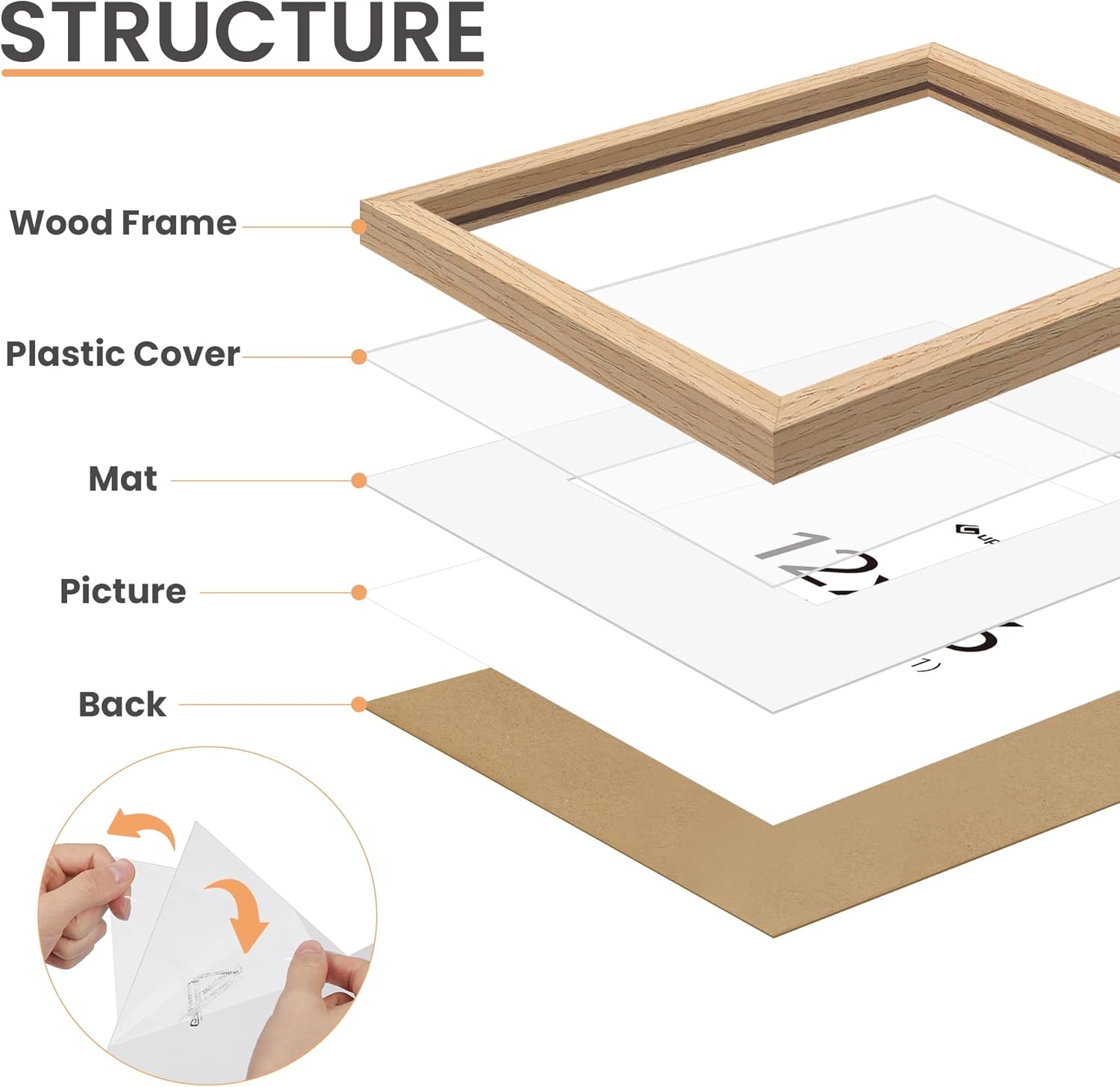 Upsimples 8x10 Picture Frame - Natural Solid Wood Display for 5x7 with Mat or 8x10 Without Mat