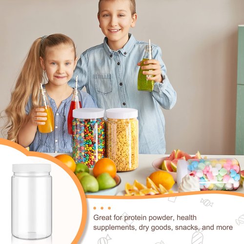 Lallisa 24 Pack 32oz Clear Plastic Jars with Lids Wide Mouth PET Mason Jars Large Clear Empty Plastic Storage Containers with White Leakproof Lids for Household Kitchen Organizing