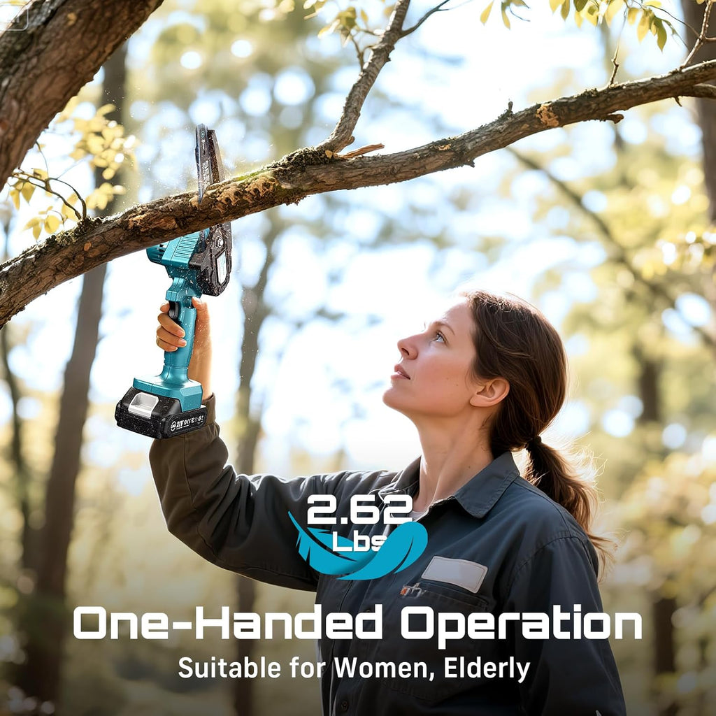 Seesii Mini Chainsaw - 6-Inch Cordless Electric Power Saw with 2 Batteries | Ideal for Tree Trimming & Wood Cutting