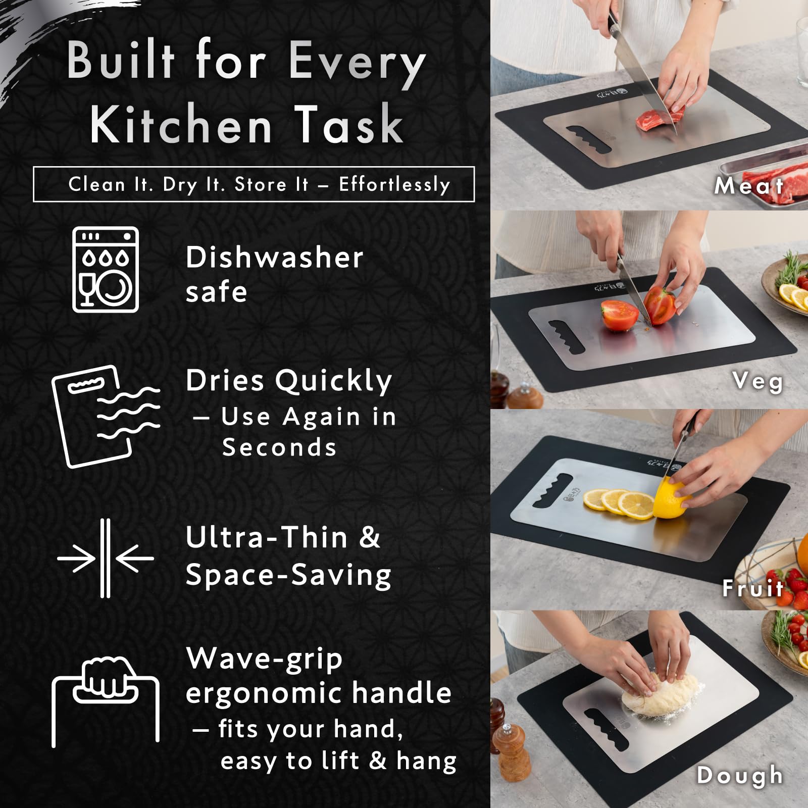 HIBINO Titanium Cutting Board | 99.5% Pure Japanese Titanium | Non-Toxic | Lightweight & Dishwasher Safe | L Size | Made in Japan | With Non-Slip Mat | For Kitchen & Camping Use