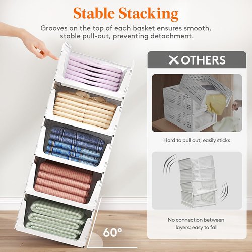 Lifewit 6-Pack Stackable Closet Organizers - Multifunctional Storage Bins for Clothes | 12.6 Inch Size