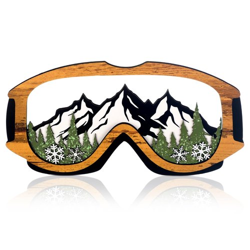 Fiwochic Wooden Ski Art Decor Skiing Gifts Decorative Layered Snow Goggles Decoration for Skiing Lovers Winter Rustic Home(Ski Goggles)