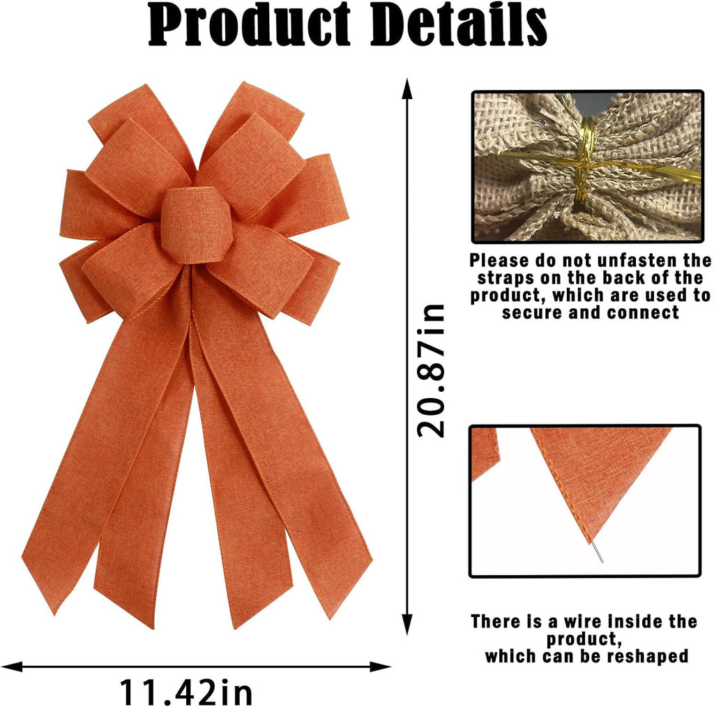 Orange Red Burlap Wreath Bow - 20 x 11 Inches | Perfect for Easter, Baby Showers & Home Decor