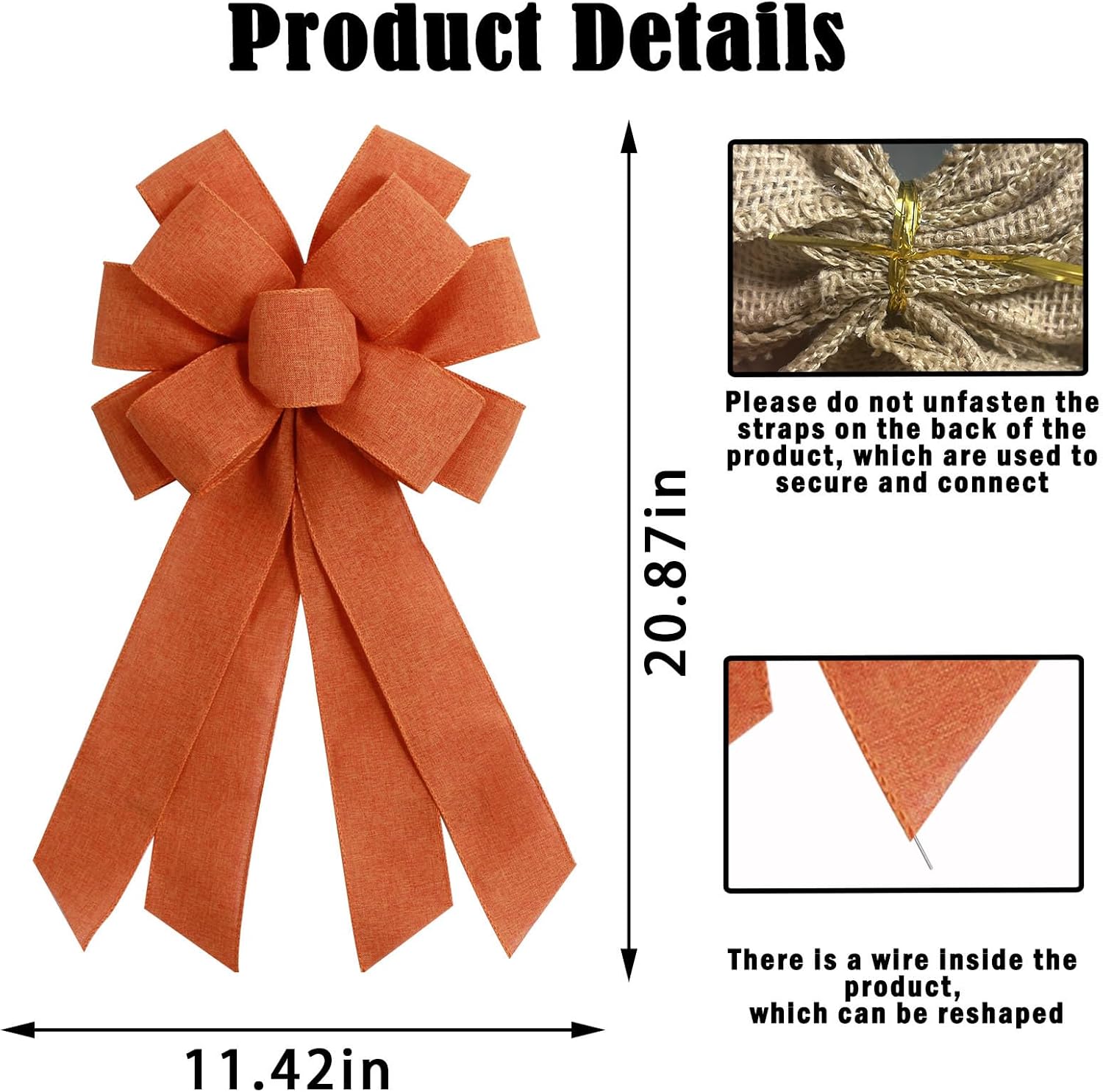 Orange Red Burlap Wreath Bow - 20 x 11 Inches | Perfect for Easter, Baby Showers & Home Decor