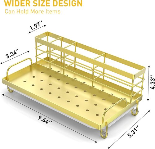 Cisily Gold Kitchen Sink Caddy Organizer - Rustproof Sponge Holder & Non-Slip Soap Dish | Essential Home Accessory