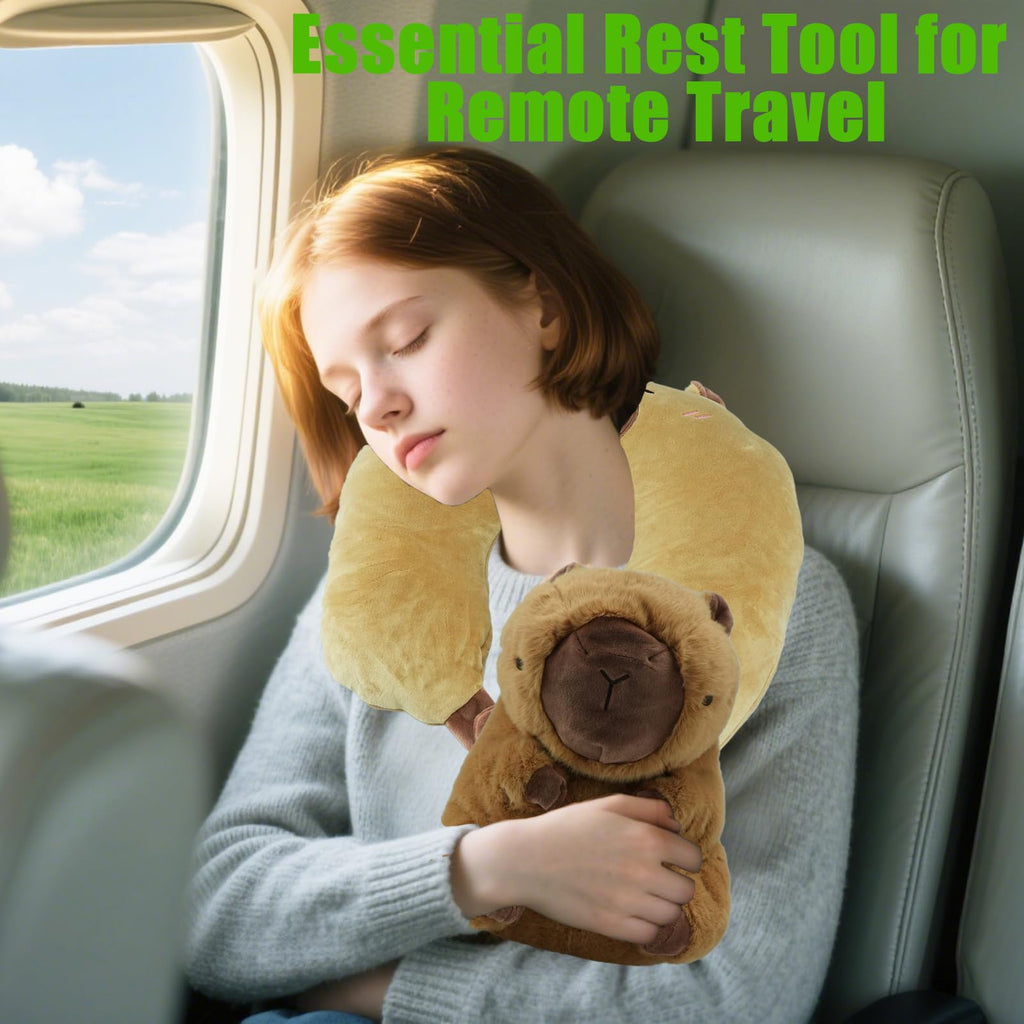 hrabykt Capybara Travel Pillow for Kids & Adults Car Neck Pillow Memory Cotton U-Shaped Neck Pillow Soft Head Support Travel Accessories for Airplane Car Train Bus Airplane Pillow