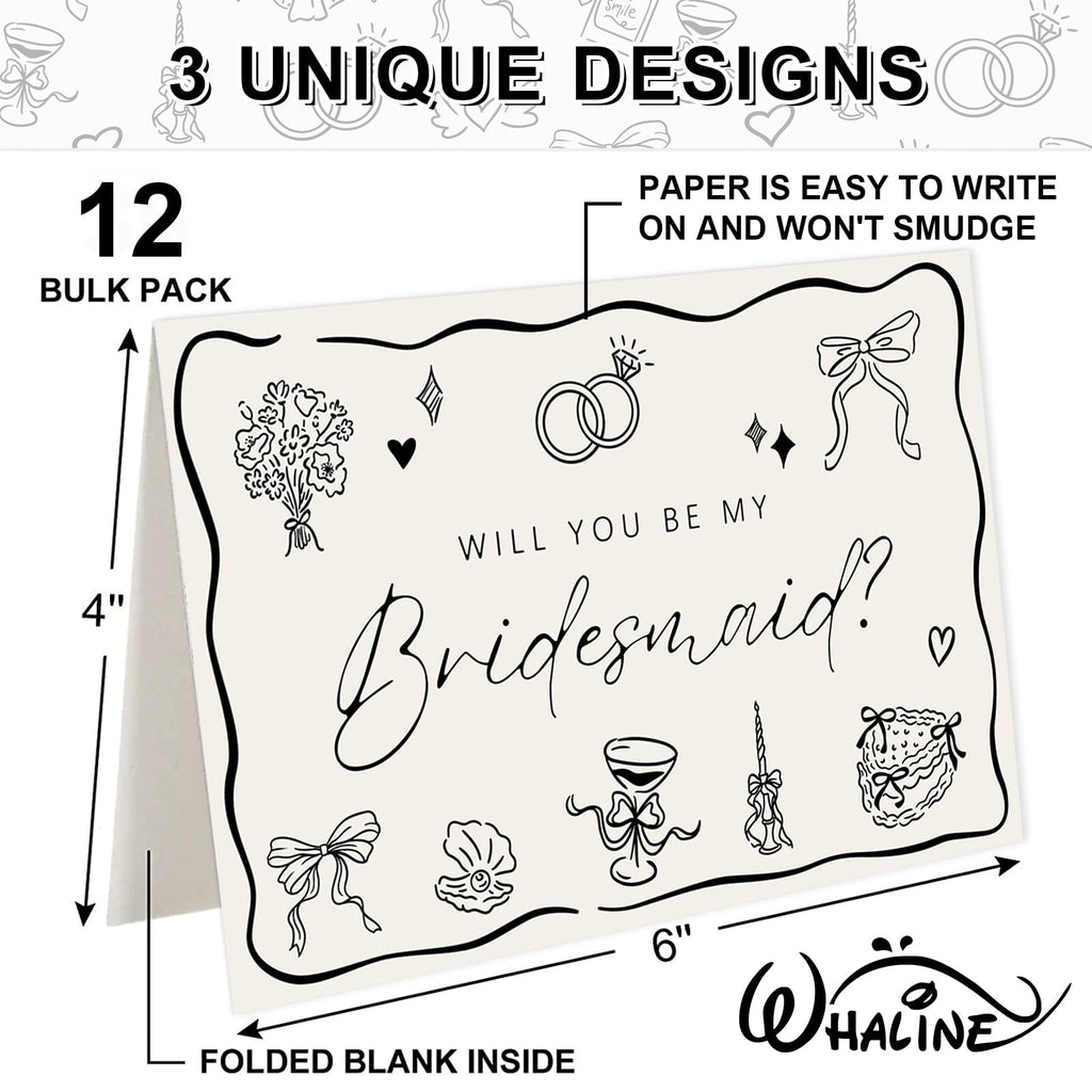 Whaline 12 Pcs Bridesmaid Proposal Cards, Black