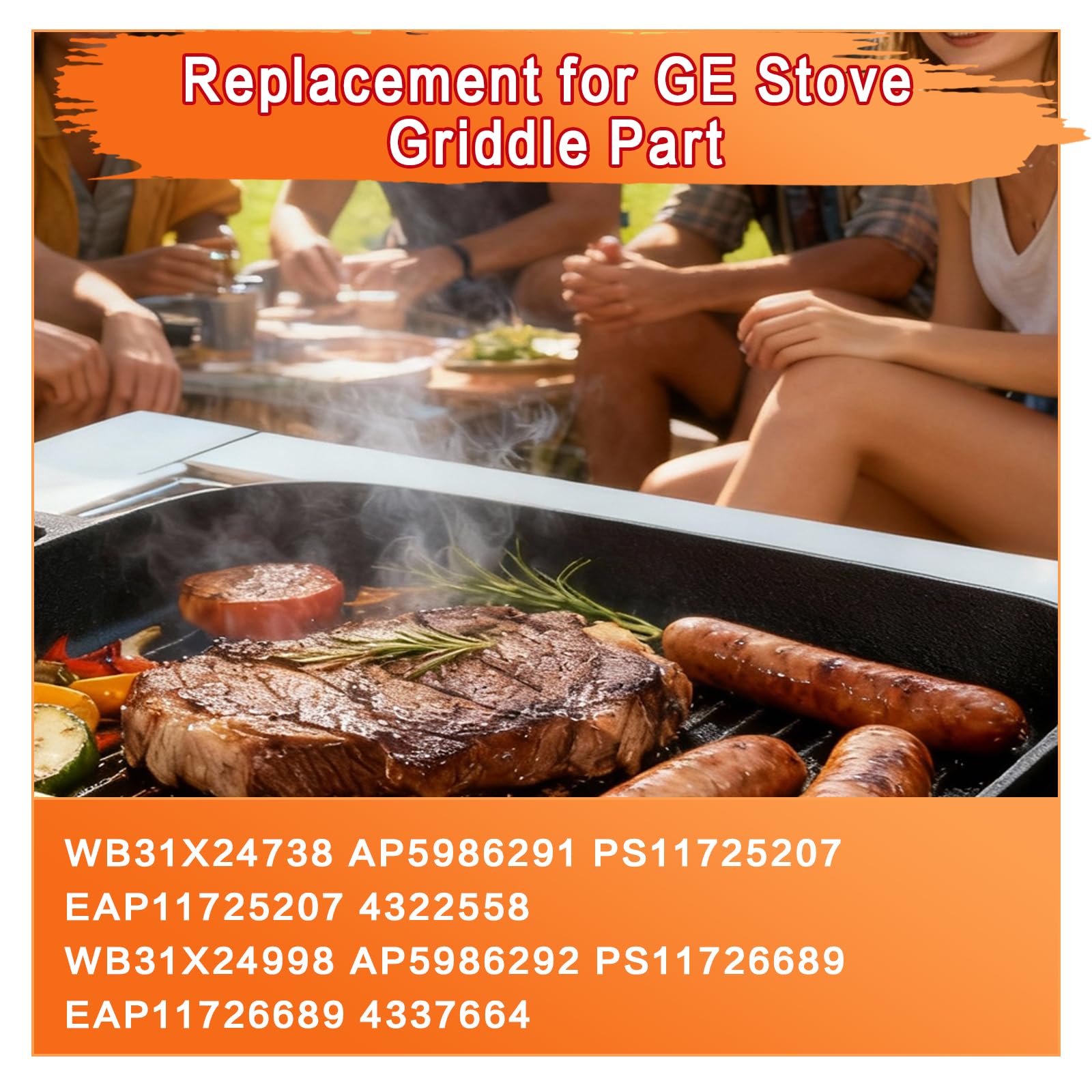 Upgraded Cast Iron Griddle for GE Gas Stove, WB31X24738 Stove Top Griddle Replacement Parts, Compatible with GE JGSS66SEL3SS JGB700SEJ4SS Gas Range, Nonstick Flat Top Grill Pan for Cooking