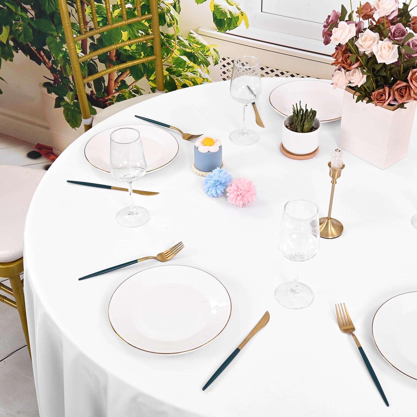 10 Pack White Round Tablecloth 90 Inch, Waterproof Polyester Table Cloth for Round Tables, White Tablecloths Stain and Wrinkle Resistant Washable Fabric Table Cover for Party Dining Wedding Banquet