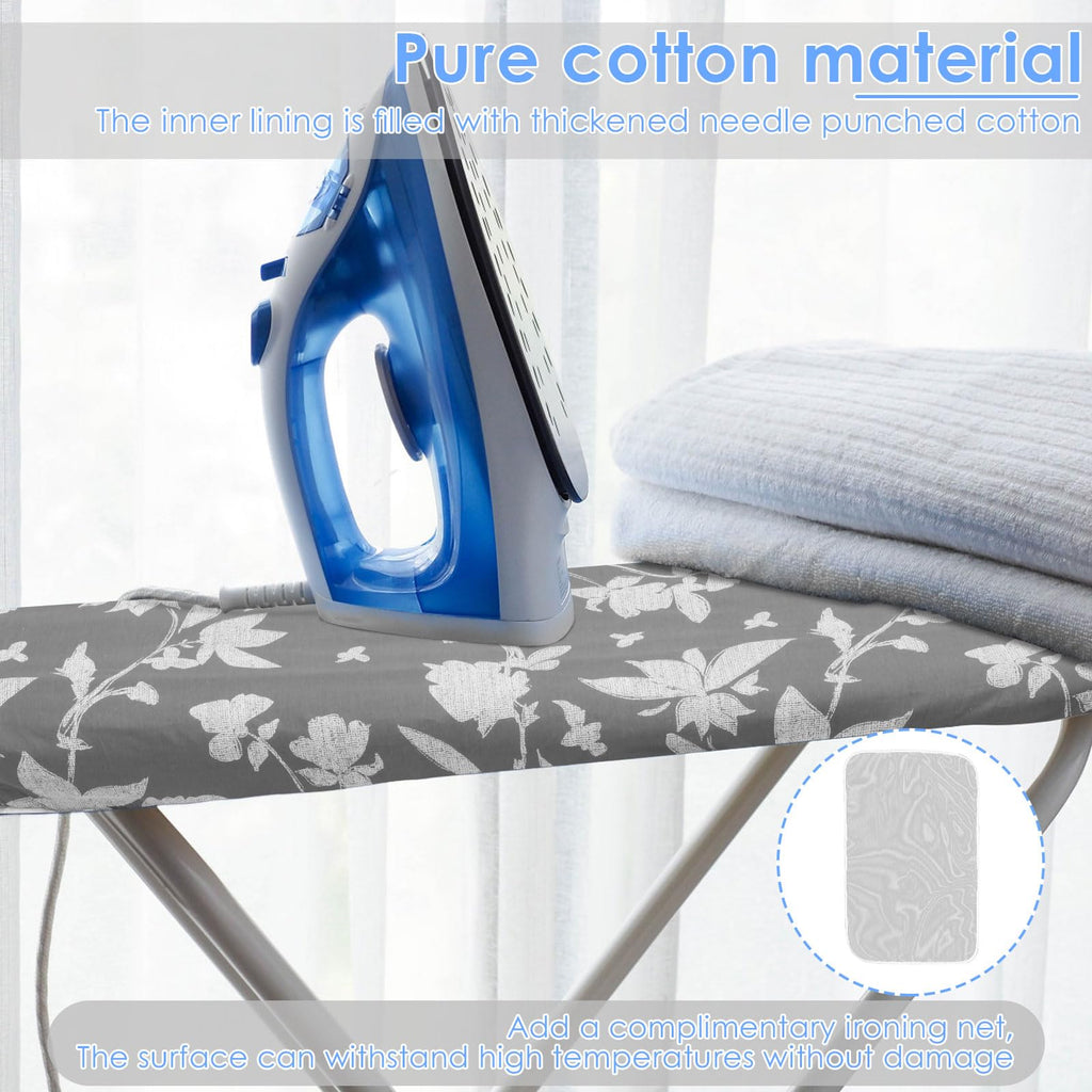 Ironing Board Cover 20" x 55" Extra Wide Thick Padding Fits Most Ironing Boards , Non-Stick, Scorch & Stain Resistant, Easy Install Elastic Edge, Bonus Heat Resistant Ironing Mesh Press Cloth for Home