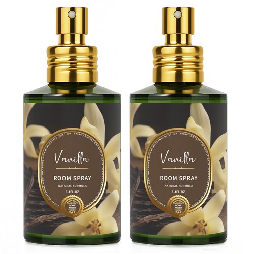 Vanilla Room Spray 2 Pack, 3.4oz/100ml Each – Long-Lasting Air Freshener & Odor Eliminator for Home, Bathroom, Bedroom & Office, Concentrated Room Spray