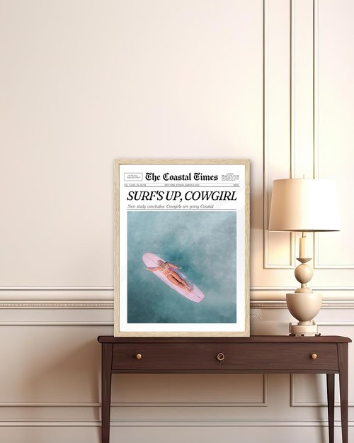 iHery Coastal Cowgirl Wall Art Decor - Trendy 8x10in Canvas in Natural Oak Wood | Retro Bedroom Accent