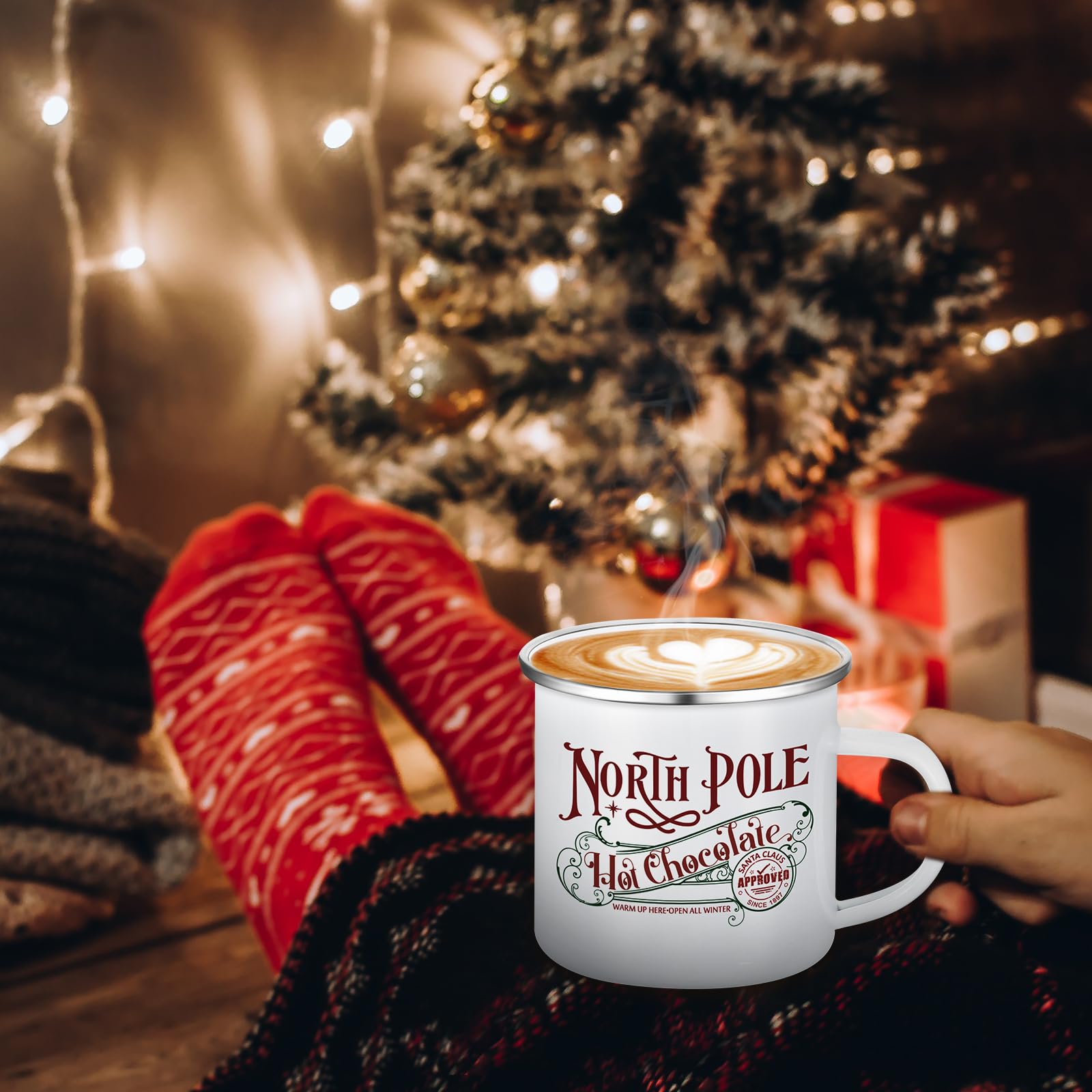 Yaomiao 20 Pcs Christmas Coffee Mugs North Pole Hot Cocoa Chocolate Mugs Santa Xmas Enamel Cup with Handle for Holiday Gift Family Employee Christmas Party Vacation Cup (Stainless Steel,Enamel)