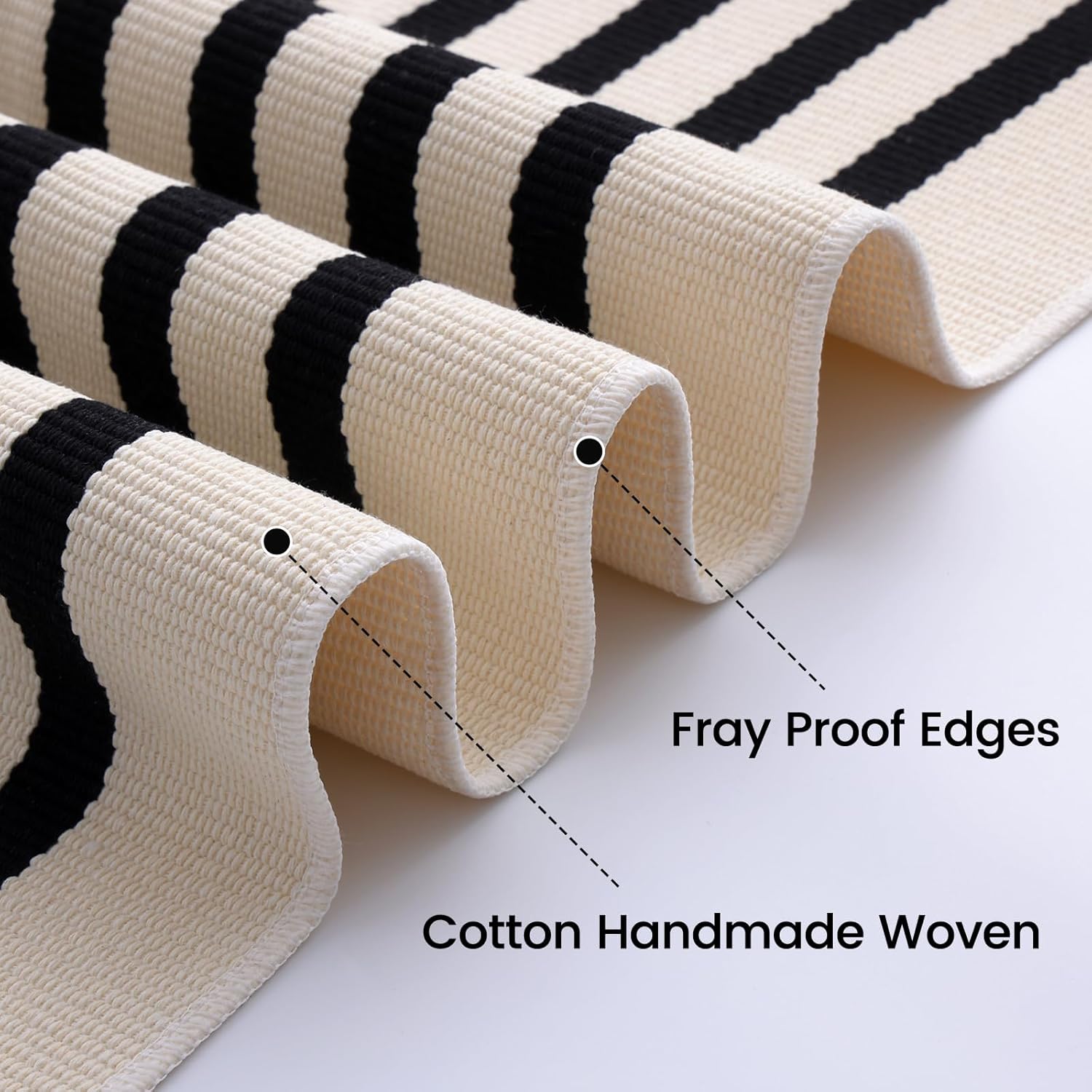 OLANLY Striped Rug - Washable Beige and Black Cotton Doormat | 2'4" x 3'7" for Indoor/Outdoor Use