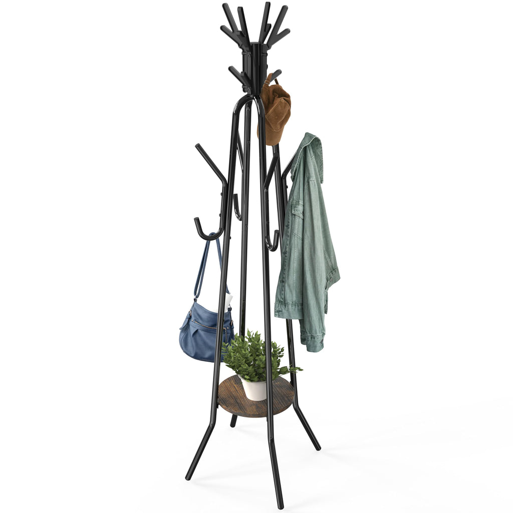 Simple Houseware Standing Coat Hat Hanger Organizer Tree Shaped Rack with Shelf for Entryway, Bedroom, and Hallway, 20 Hooks, Rustic Brown