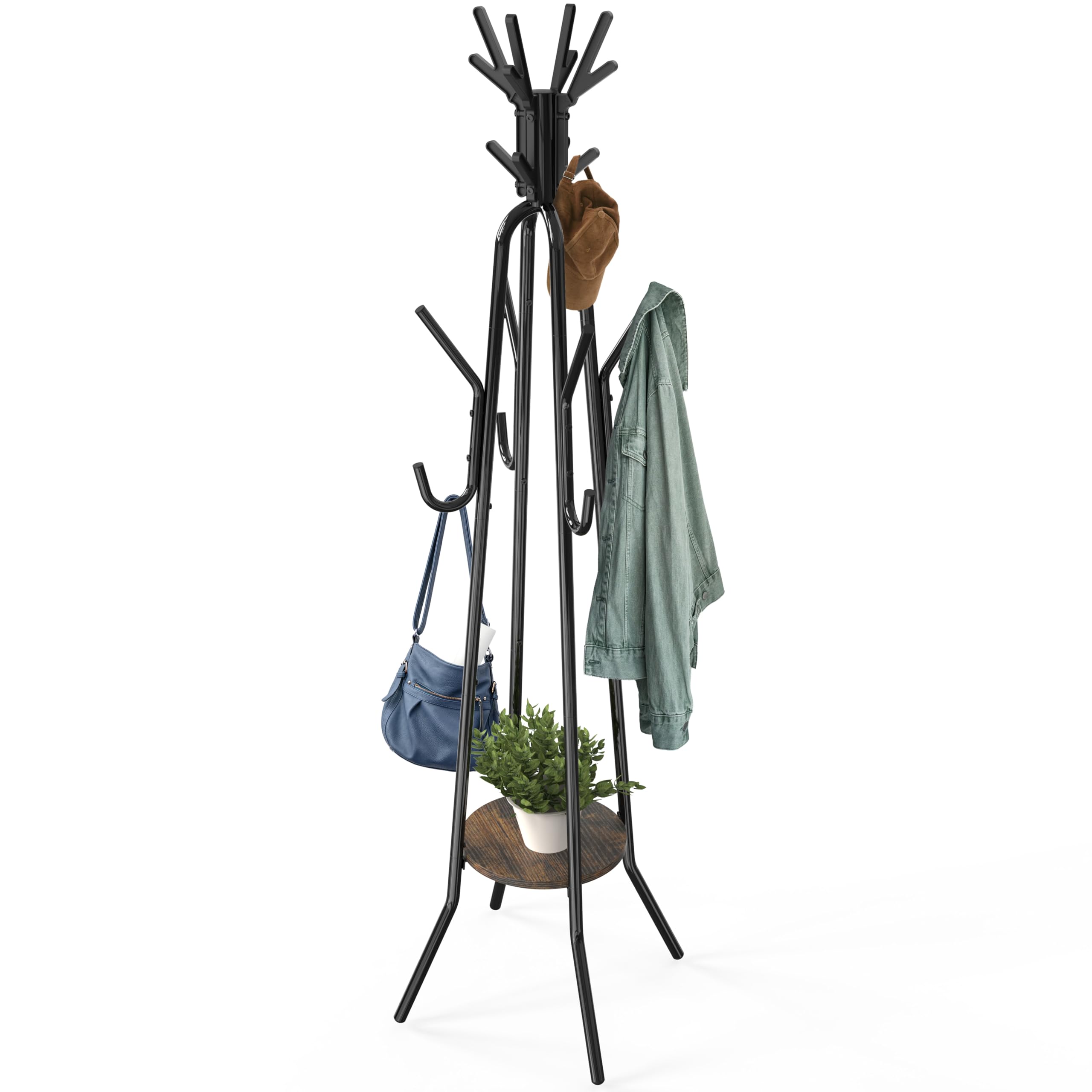 Simple Houseware Standing Coat Hat Hanger Organizer Tree Shaped Rack with Shelf for Entryway, Bedroom, and Hallway, 20 Hooks, Rustic Brown