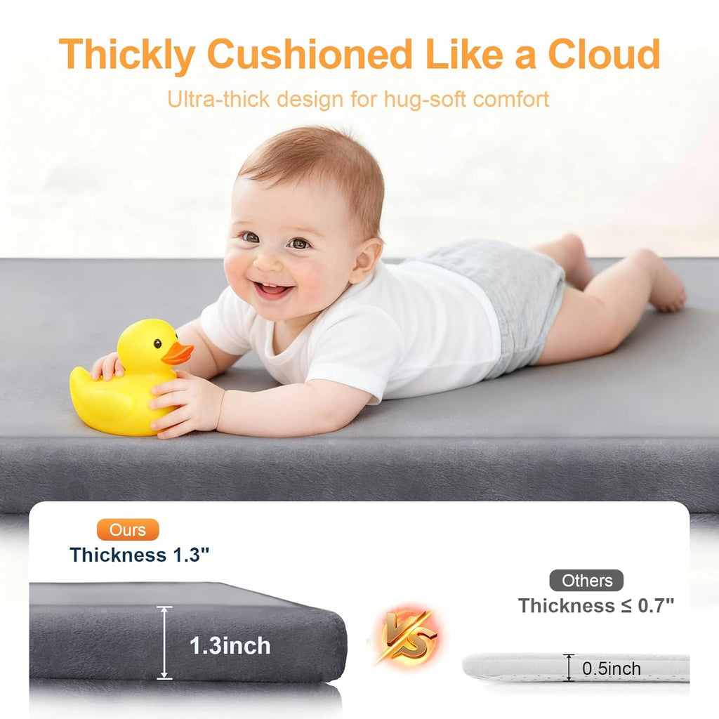 Ultra Soft Baby Play Mat - 50"x50" Non-Slip Memory Foam Tummy Time Mat | Water-Repellent Coral Velvet