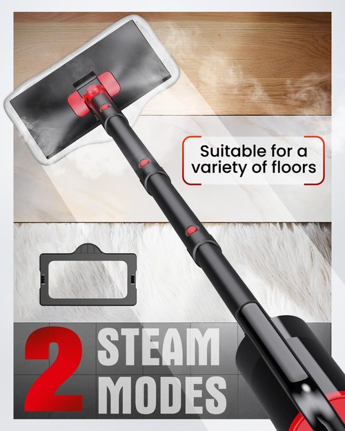 Steam Mop, 19-in-1 Detachable Handheld Steam Cleaner for Home, 230°F Floor Steamer, 2 Steam Modes,3 Adjustable Level, 350ML Tank, Powerful Steam Mops for Cleaning Hardwood Floors, Carpet Tile Grout