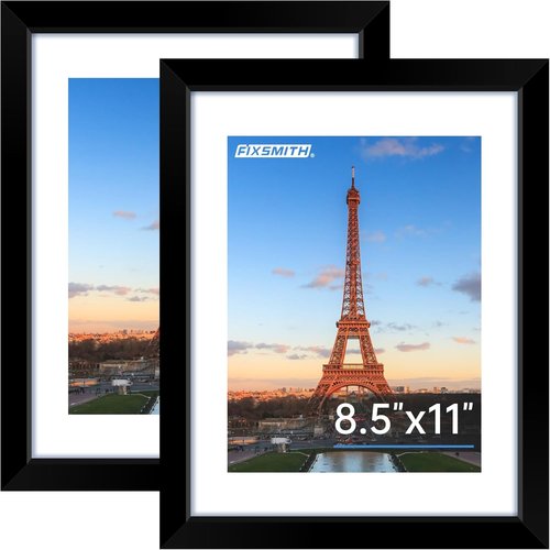 FIXSMITH 8.5x11 Picture Frame - Black HD Plexiglass Frame for 6x8 or 8.5x11 Photos | 2 Pack