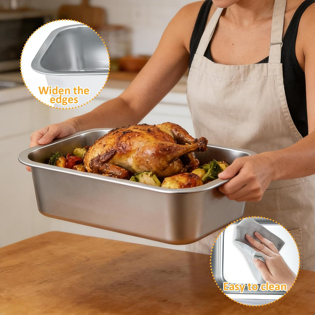 Skiennix 4-Inch Extra Deep Lasagna Baking Pan - 304 Stainless Steel with Lid, 8.7x12.6 Inch, Silver