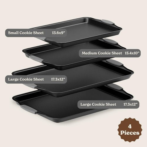 Country Kitchen Nonstick Bakeware Set - Durable & Easy Release, Stackable Design, Grey | 4 Pieces