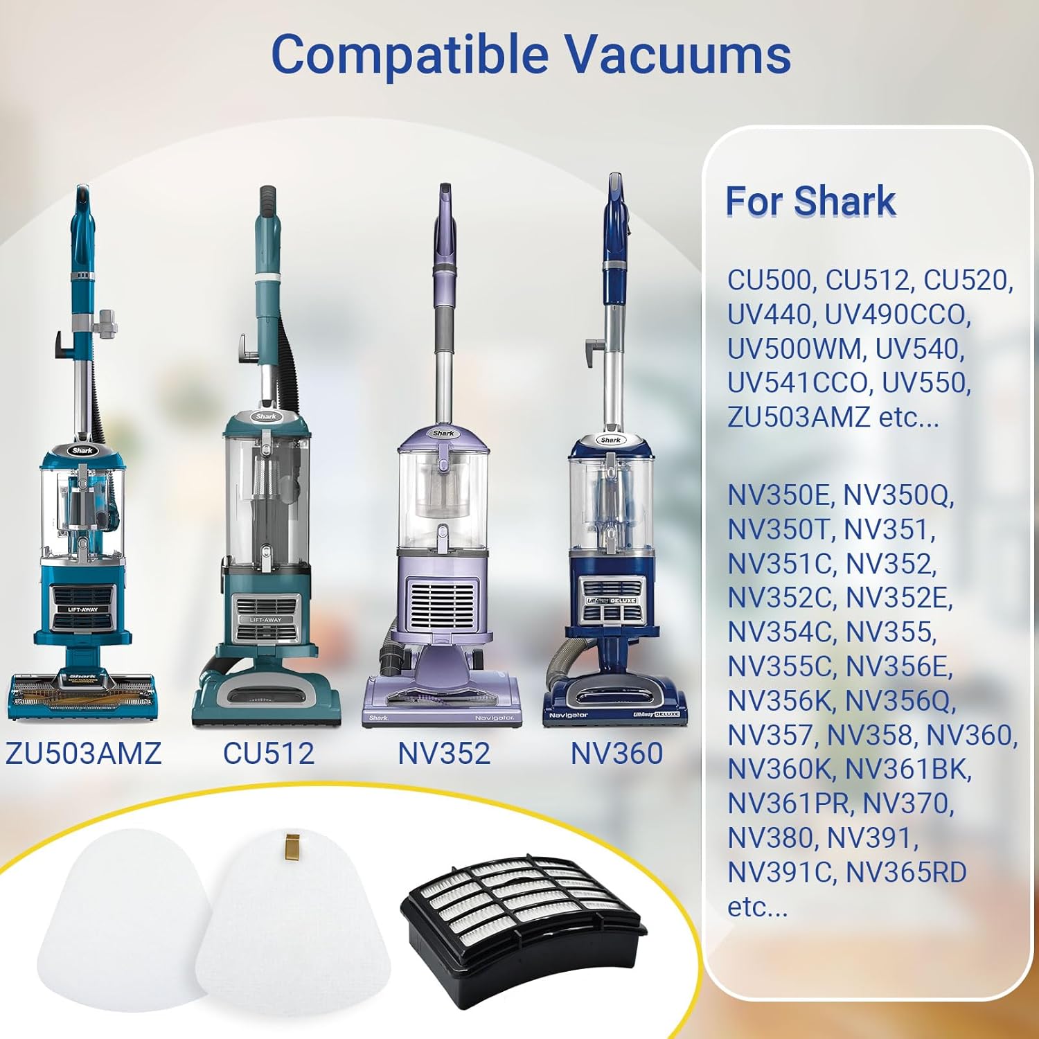 Shark Navigator Lift-Away Vacuum Filter Replacement - 2 HEPA & 4 Foam/Felt Filters | Compatible with ZU503AMZ, NV350, NV360, UV500