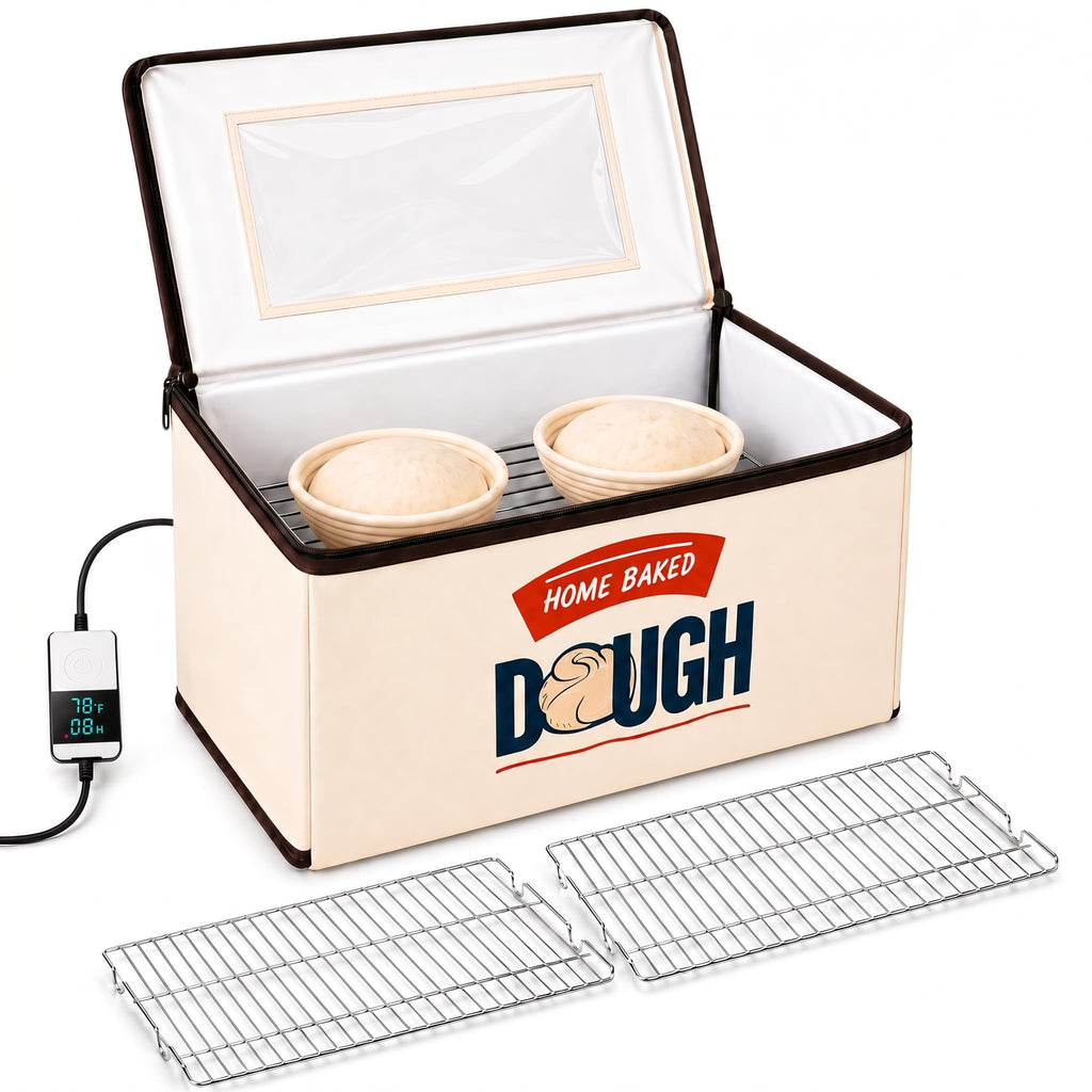 BLUBYEES Folding Bread Proofing Box, 3-Sided Heating with Precise 68-104°F Temp Control, 48H Timer, Family-Size Dough Proofer for 2 Loaves, Sourdough & Pizza Dough