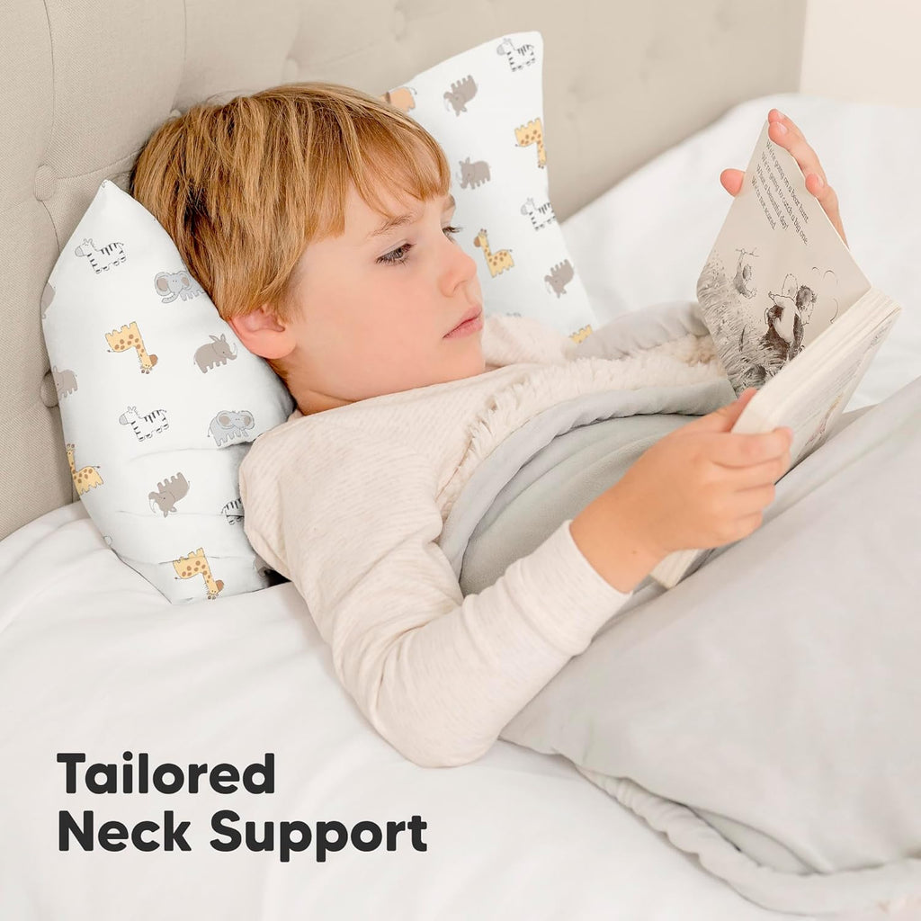 My Little Dreamy Toddler Pillow - Organic Cotton Travel Bed Pillow with Soft Pillowcase | 13x18, Machine Washable, Ideal for Ages 2-5 (Safari Echo)