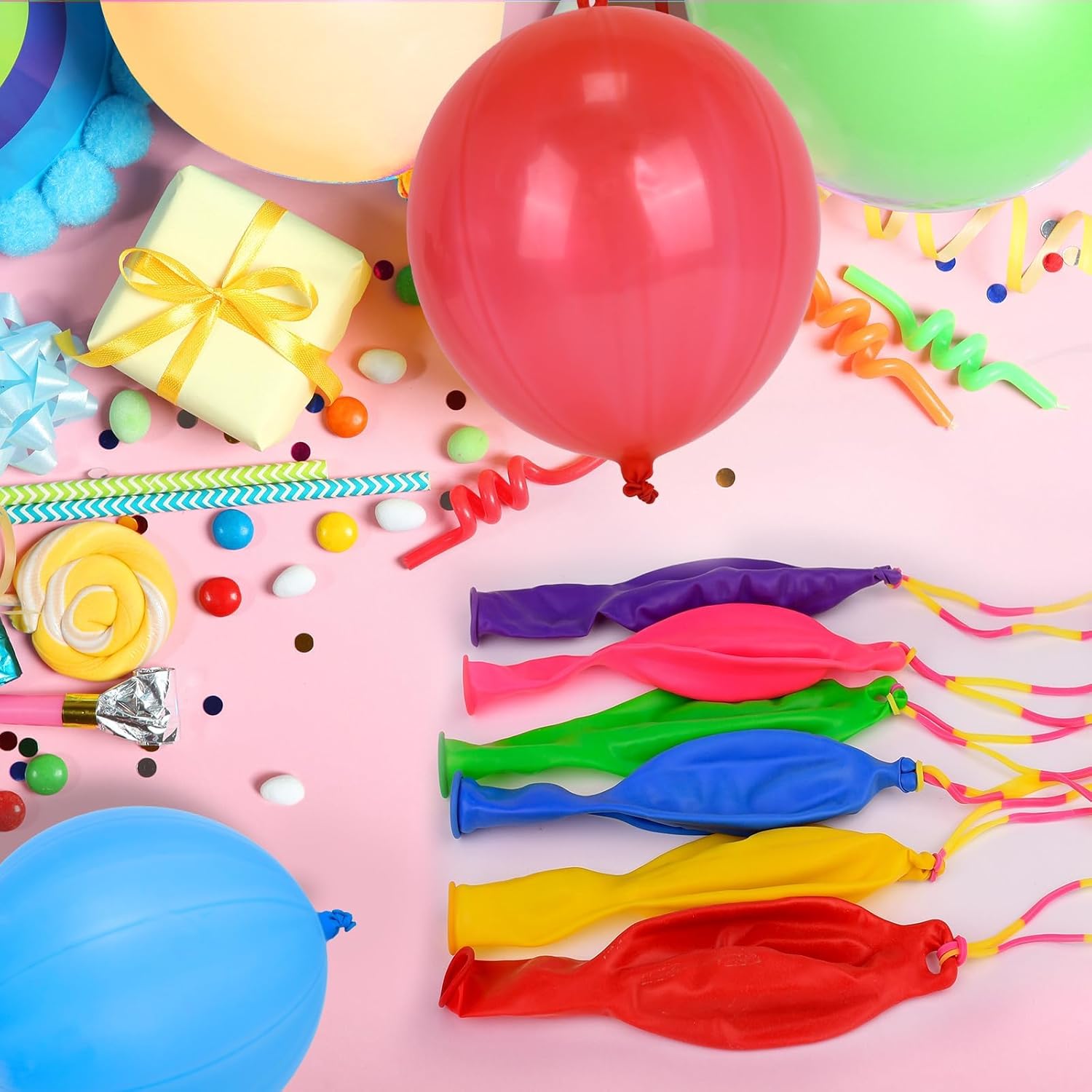 Punch Balloons by Skiennix - 24 Heavy-Duty Red Bounce Balloons with Rubber Band Handle for Kids' Birthday Parties