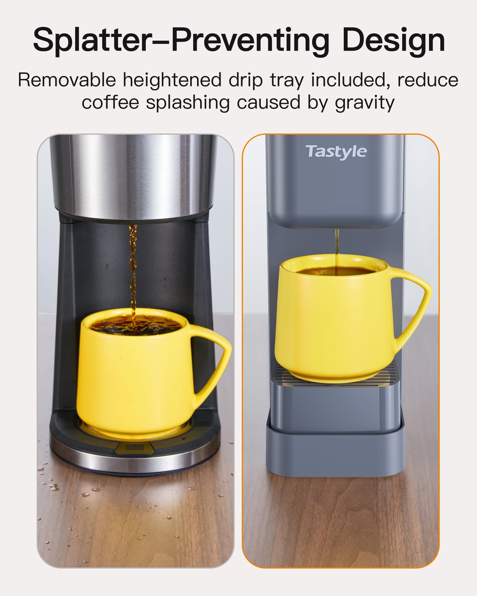 Tastyle Single Serve Hot & Iced Coffee Maker with Strong Brew, 40oz Removable Reservoir, 6 Brew Sizes, Compatible with K Cup and Grounds, Compact for Home, Office, RV and Dorm, Black (2.0 Version)