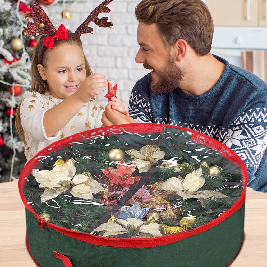 Primode Wreath Storage Bag 30" - Durable 600D Oxford Container with Clear Window for Easy Holiday Storage | Green