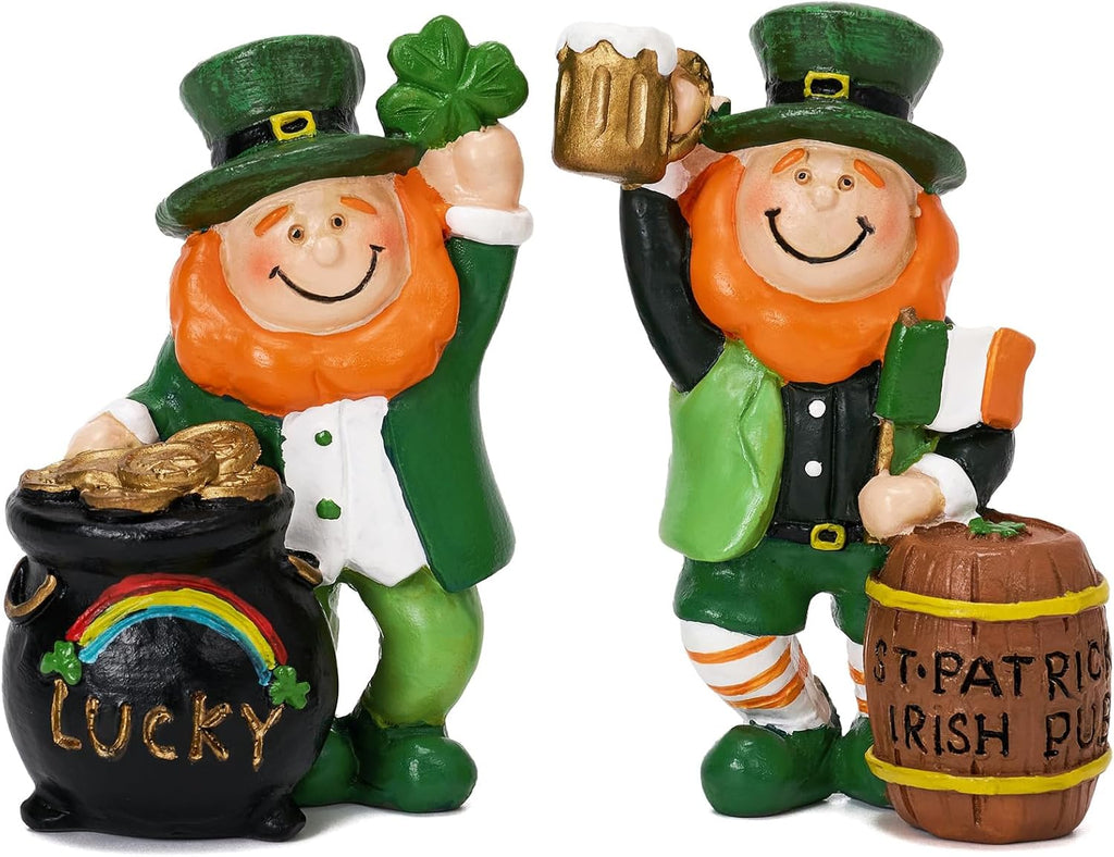 Skiennix St. Patrick's Day Gnome Figurines - 2 Pcs Leprechaun Home Decor for Spring | Indoor Table Display