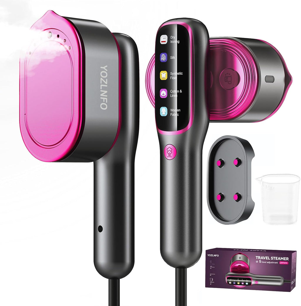 Skiennix Portable Travel Steamer - 2-in-1 Mini Handheld Iron with Fast 15s Heat Up - Purple Pink Color