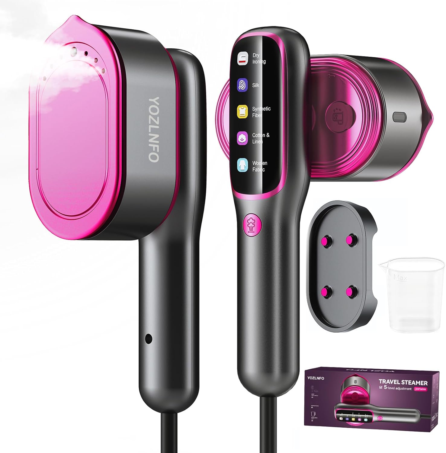 Skiennix Portable Travel Steamer - 2-in-1 Mini Handheld Iron with Fast 15s Heat Up - Purple Pink Color