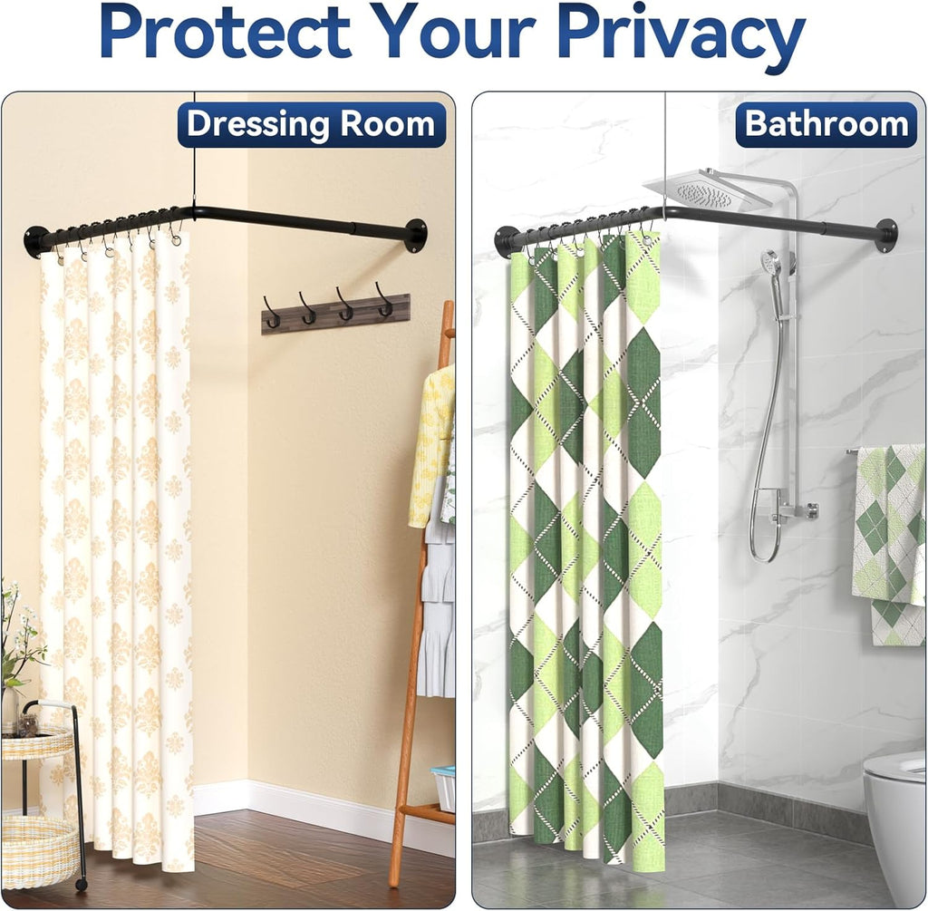 Skiennix L-Shaped Shower Curtain Rod - Adjustable 23''-69'' | Durable 304 Stainless Steel, Black