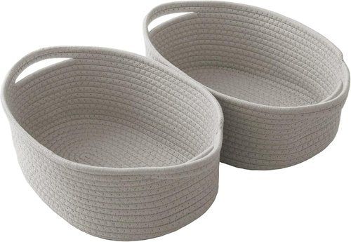 JMvicyroam Woven Storage Baskets - Small Rope Organizer with Handles | Grey | 2-Pack for Shelves & Closets