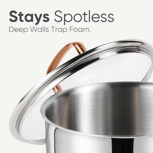 CAROTE 6 Qt Tri-Ply Stainless Steel Stockpot - Non-Toxic Soup Pot with Lid | Even Heating, Oven Safe, Induction Compatible, Silver