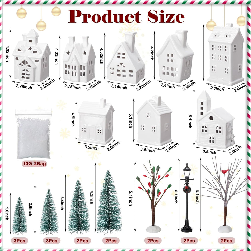 Tioncy 26 Pcs Ceramic Christmas Village Houses Set - Festive Tabletop Decor with Trees & Street Lamps