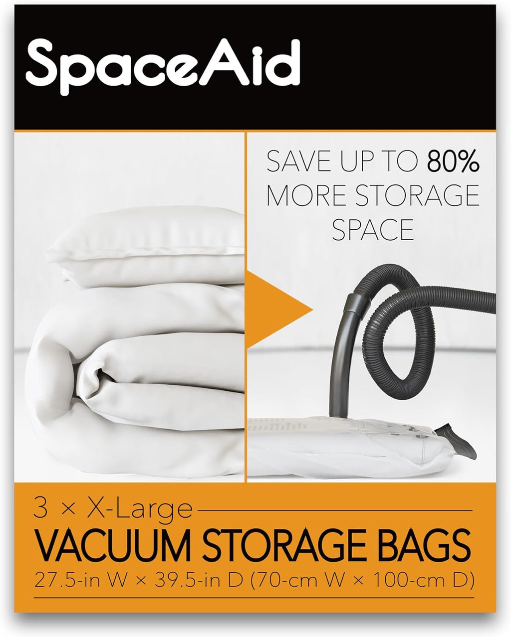 SpaceAid Jumbo Vacuum Storage Bags - Space Saver Compression Bags for Bedding & Clothes | X-Large 3 Pack