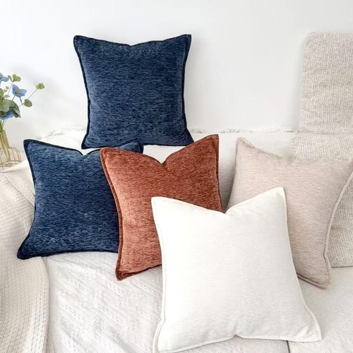 OYIMUA Soft Decorative Chenille Throw Pillow Covers Navy Blue 20x20 Set of 2 Boho Farmhouse Neutral Pillow Case for Couch Sofa Bedroom Living Room Home Decor Luxury Accent Pillows