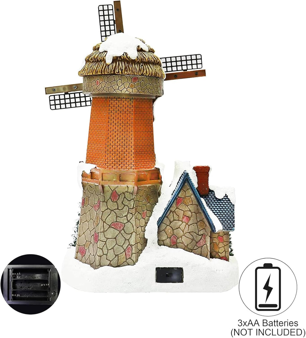 Moments In Time Lighted Windmill Christmas Village Building - Handcrafted LED Holiday Decoration 12.2”