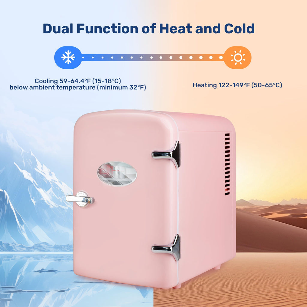 Simple Deluxe 4L/6 Can Mini Fridge with Observation Window, Portable Cooler & Warmer Freon-Free Small Refrigerator, Compact Fridge for Skincare, Beverage, Food, Cosmetics, Pink