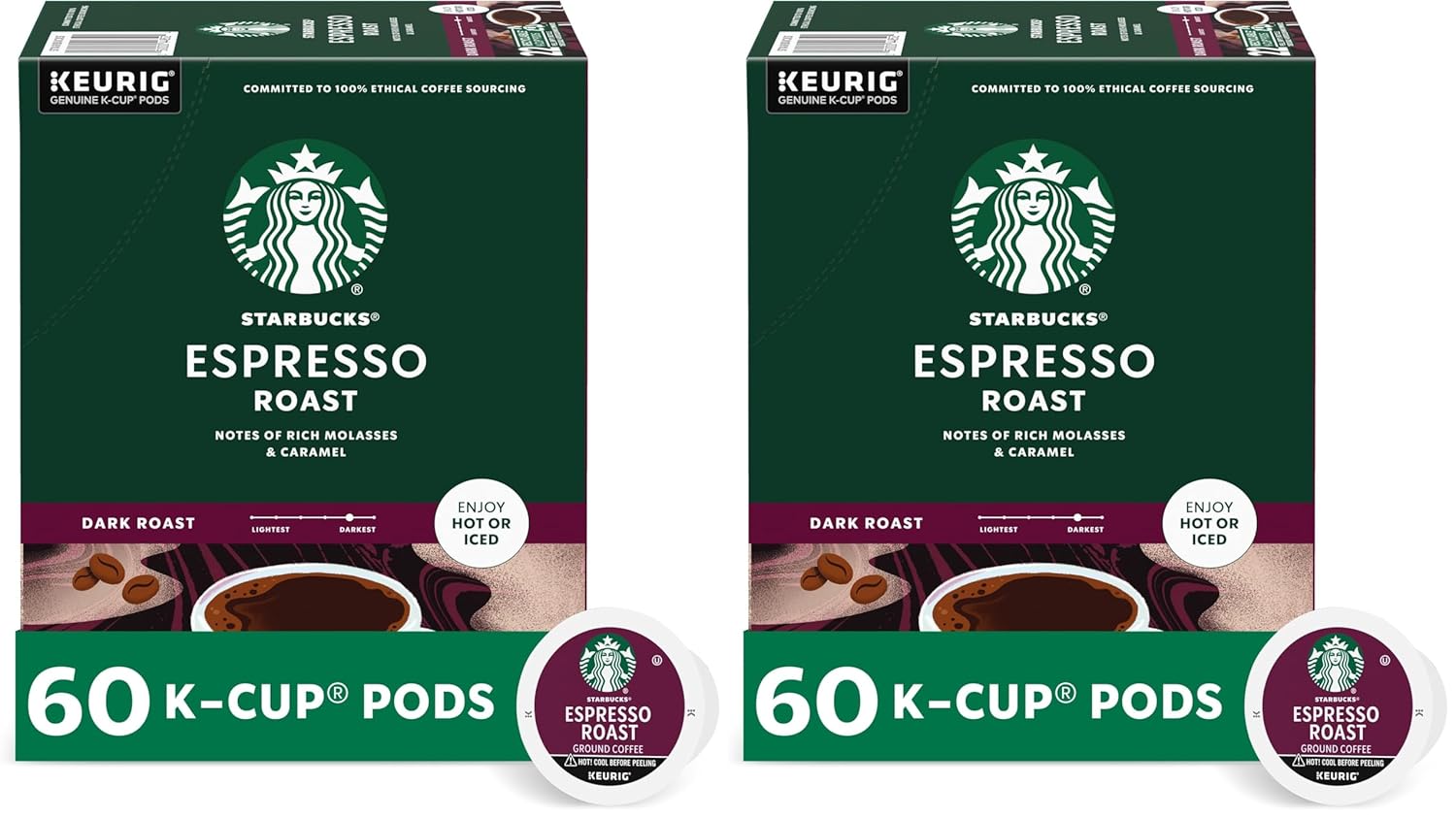 Starbucks K-Cup Coffee Pods - Dark Roast Espresso for Keurig | 100% Arabica | 120 Pods Total