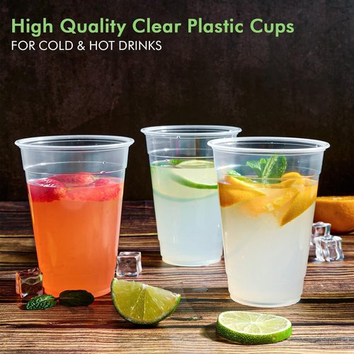 FOCUSLINE 16 oz Clear Plastic Cups - 300 Pack Disposable Drinking Cups for Water, Juice & Soda