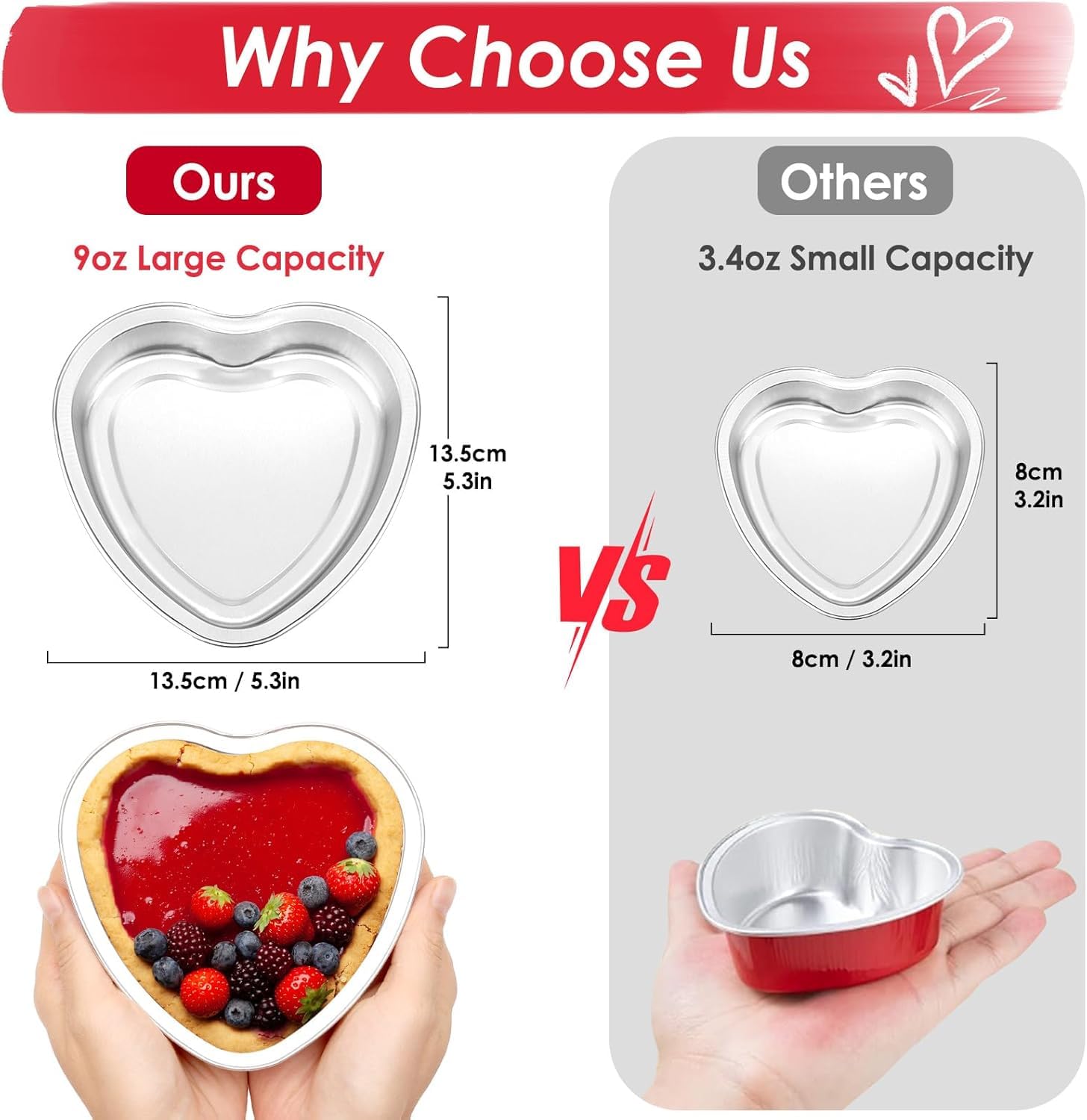 Modacraft 120 Pack Heart Shaped Cake Pans with Lids, 3.4oz Disposable Aluminum Foil Mini Cake Pans Cupcake Pans Flan Pan Dessert Baking Cup for Weddings Valentine Mother's Day Birthday Party Xmas