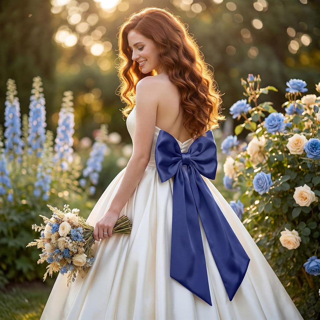 Suncalla 2 FT Large Satin Navy Blue Bow Decorations - 3 Pcs for Weddings, Parties & Home Decor