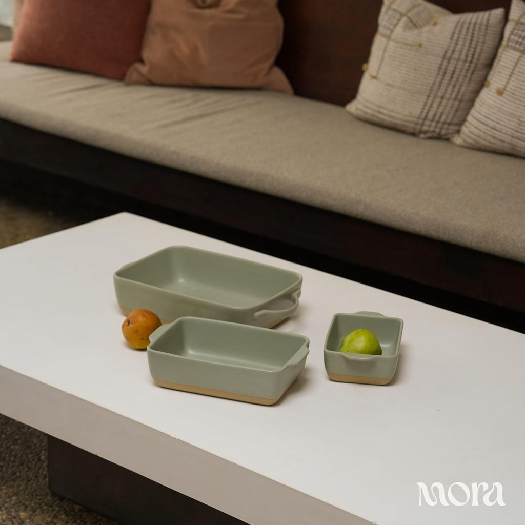 Mora Ceramic Baking Dish - Extra Deep 9x13 in Casserole Pan with Handles | Versatile Porcelain Bakeware in Thyme