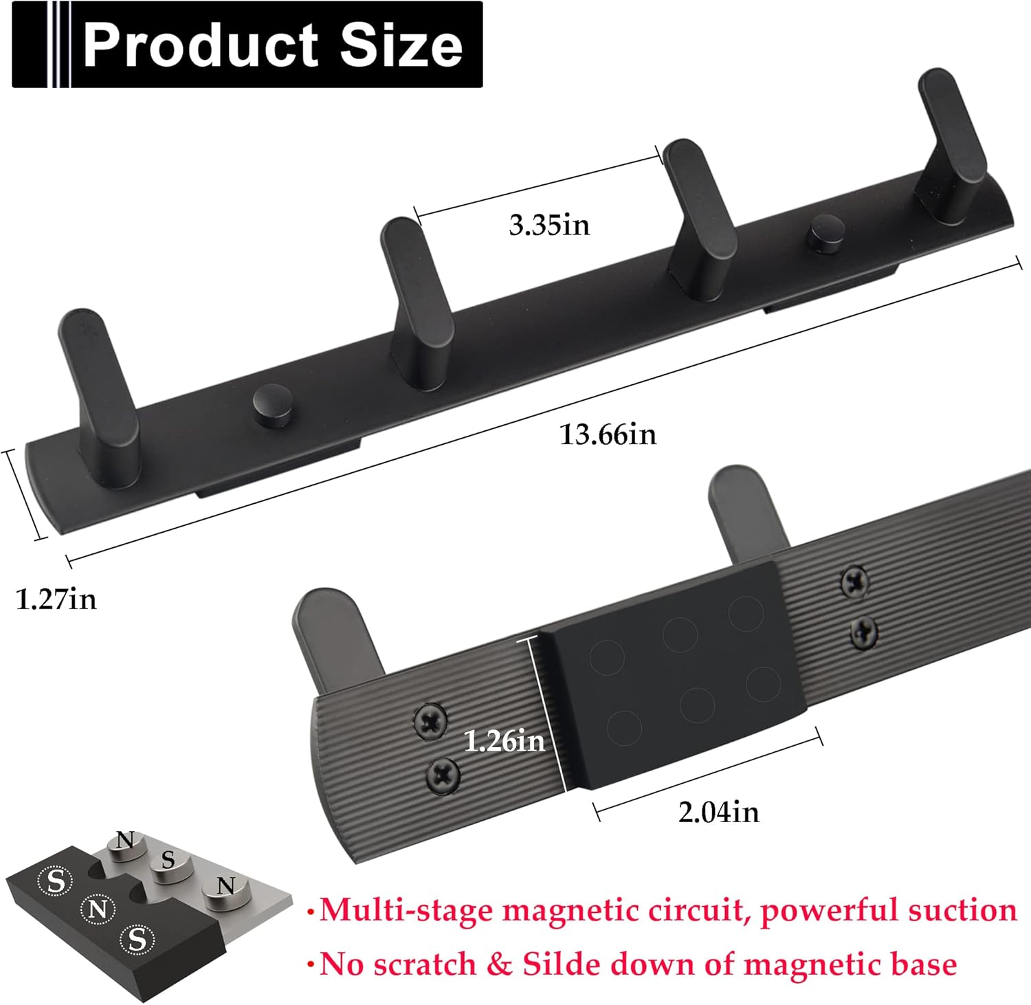 ULIBERMAGNET Heavy-Duty Magnetic Hooks - Strong Rubber Hangers for Coats, Towels & Bags | Matte Black (4 Hooks)